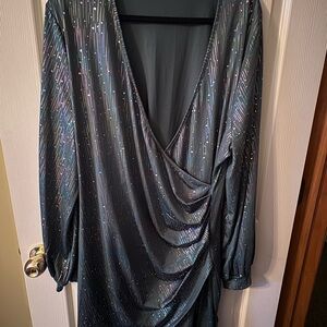 SHEIN Metallic Green Long Sleeve Dress